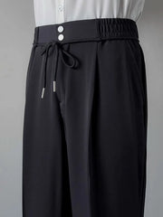 HEARUJOY - Korean Men Casual Suit Pants Elastic Waist Straight Wide leg Trousers Spring Autumn Fashion Youth Pant Streetwear High Quality