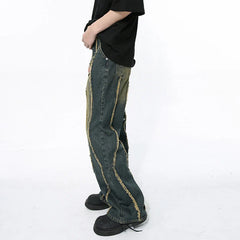 Hearujoy Men's Wear 2024 Spring Denim Pants New Fashion Deconstructed Ragged Edge Splicing Damaged Design Washed Jeans 9C5094