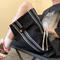 HEARUJOY - Fashionable Side Striped Sports Shorts Men's Loose Mid-trousers Handsome Straight Five-point Pants