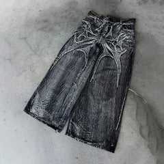 Hearujoy Y2K Phantom Jeans High Street Spider Embroidered Patch Hip Hop Streetwear Gothic Retro Oversized Baggy Fit Unisex Mopping Pants