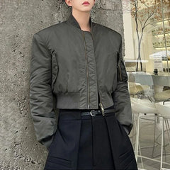 Hearujoy Mens Autumn Winter Casual Solid Color Thickened Pocket Short Jacket Genderless Korean Style Retro Trend Biker Jacket Unisex