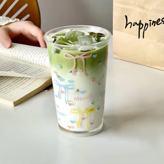 YICKYUE - Ins style wind butterfly knot glass cup, girly doodle coffee cup, home juice and milk cup, water cup, gift for girls