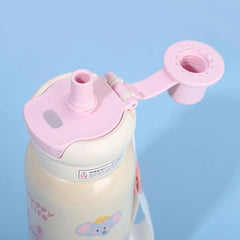 YICKYUE - Cute Cartoon Fashion Straw Cup Large Capacity Student Dual Water Bottle, Stainless Steel Insulated Flask, Bow Bear Pattern