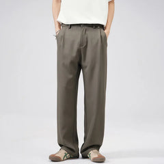 HEARUJOY - New Fashion Men's Suit Pants Summer Single Pleated Casual Wide Leg Draped Full Length Trousers Thin Male Bottoms