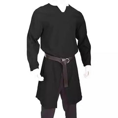 HEARUJOY - Streetwear Long Sleeve Tshirt For Men European Medieval Knight Top Vintage Loose V-neck Split Long Gown Pullover