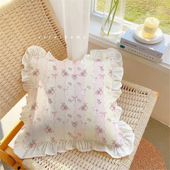 YICKYUE - Korean Romantic Pillow Girl's Heart Washed Cotton Ruffled Cushion Cover Core Car Sofa Carto Rabbit Floral Pillow 45cmx45cm