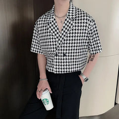 HEARUJOY - Summer Short-sleeved Shirts Men Fashion Retro Plaid Shirts Men Streetwear Korean Loose Casual Shirts Mens Dress Shirts M-XL