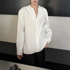 HEARUJOY - Mens Shirt V-Neck Sexy Nightclub Shirt Streetwear Ballroom Fashion Elegant Versatile Long-Sleeved Top Men'S Clothing 2025 New