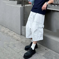 Hearujoy High Street Men's Denim Shorts Casual Big Pockets Patchwork Overall Straight Leg Loose Male Jeans Fashion 9C6820