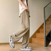 Hearujoy Khaki/Black/White/Dark Gray Mens Korean Solid Color Ice Silk Pants Harajuku Streetwear Casual Loose Trousers Plus Size 4XL-M