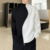 Hearujoy Mens Y2k Half Turtleneck Black And White Contrast Sweatshirt New Style Splicing Trend Irregular Zipper Trend Jacket For Men