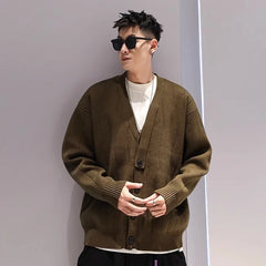 Hearujoy Knit Cardigan Male Korean Style Sweater Coat Men Old Money Autumn Winter Loose Casual Men's Long Sleeve Streetwear