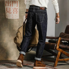 HEARUJOY - American Vintage Heavy weight Denim pants Men Spring Autumn Dark Straight Jeans Amekaji Trousers Back Paris Buckle Cargo Pants