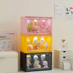 YICKYUE - Doll Toy Storage Box with Light Blind Box Display Stand Dustproof Stackable Organizer Case for Figures Showcase Organizer Boxes