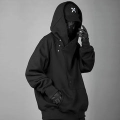 Hearujoy Oblique Placket Punk Hip Hop Hoodies Men Women Tactical Techwear Street Casual Sweatshirt Sudaderas