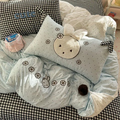 YICKYUE - 3/4Pcs Bedding Set Kawaii Bedding Double Bed Single Bed Linen Cartoon Sets Full Four-Season Bedding Rabbit Full-Size