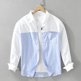 HEARUJOY - Men's Oxford Casual Shirt Splicing Color Cotton Button Down Collar Shirts Long Sleeve Dress Shirts With Pocket