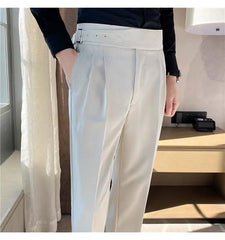 HEARUJOY - Italian Style Men Naples Suit Pants High Waist Slim Fit Small Feet Ankle-Length Pants Spring Fashion Business Casual Trousers