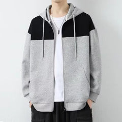 HEARUJOY - Autumn Winter Mens Fashion Minimalist Versatile Hooded Cardigan Sweatshirt Classic Loose Patchwork Casual Sports Jacket