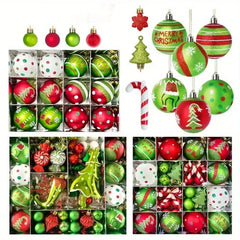 YICKYUE - Christmas Ball Decoration Set, Red Green White Hanging Balls, Xmas Tree Decorations, Glittering Red, Plastic Christmas Trinkets