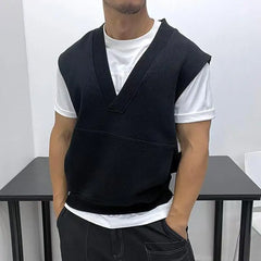 HEARUJOY - Oversized Men Vest Spring Autumn V-neck Sleeveless Sweatshirt Fashion Leisure Tank Top Fat Tshirts Coat Plus Size Suitable 150KG