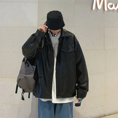 Hearujoy Black Faux Leather Jacket Men Autumn Mens Hip Hop Jacket PU Leather Male Oversize Streetwear Korean Trend Jackets Coats
