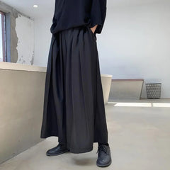 HEARUJOY - XS-5XL Mens Culottes Pleated Casual Samurai Pants Hakama Spring Streetwear Fashion Personality Wide Leg Pants Men'S Clothing New