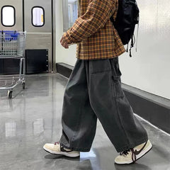 Hearujoy 2024 Streetwear multi-pocket jeans cargo pantsLoose Plus Size Wide Leg Pants Japanese Harajuku Casual Denim Pants Men Clothing