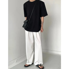HEARUJOY - Summer Cotton Short Sleeved T-shirt Men Black White Casual T Shirt Men Streetwear Korean Loose Shoulder Pad T Shirt Mens Top