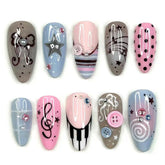 YICKYUE - 30pcs 3D Buttons Decor Press On Nails Wearable Fake Y2k Nails Bowknot Heart Pearl Almond Tips Elegant Manicure For Fashion Party