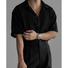 HEARUJOY - Summer Short Sleeved Shirt Men Oversized Black White Casual Shirt Men Streetwear Korean Loose Hollow Shirt Mens Hawaiian Shirts