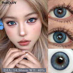 YICKYUE - Fresh Lady Glaze Series 1 Pair Colored Contact Lenses Natural Brown Pupils Blue Eyes Contact lenses Gray Soft Contacts 14.50mm