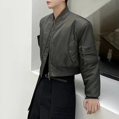 Hearujoy Mens Autumn Winter Casual Solid Color Thickened Pocket Short Jacket Genderless Korean Style Retro Trend Biker Jacket Unisex