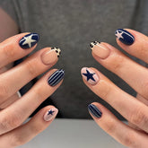 YICKYUE - 24pcs American Style Fake Y2k Nails Star Striped Press On Nails For Girls Stylish Vintage Leopard French Artificial Nail Tips