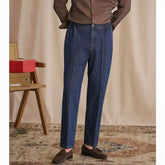 HEARUJOY - Vintage Cotton Men Jeans Suit Pants Elastic High Waisted Straight Trousers British Business Style Casual Naples Denim Pant