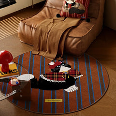 YICKYUE - Living Room Carpet Featuring Cat Model Design Bedroom Floor Mat Retro High-end Round Rug Comfortable Loop Pile Home Decor Rugs