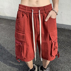HEARUJOY - Summer Work Shorts Men's High Street Fashionable Casual Straight Pants Japanese Loose Multi-pocket Sports Pockets Pants