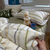 YICKYUE - Autumn Bedding Set Soft Duvet Cover+Sheet+Pillowcase Kit Classical Stripe Quilt Cover Four Seasons Adult Bedclothes Twin Queen