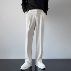 HEARUJOY - Korean Men Casual Suit Pants Elastic Waist Straight Wide leg Trousers Spring Autumn Fashion Youth Pant Streetwear High Quality