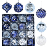 YICKYUE - New 8cm 16Pcs Blue Electroplated Shaped Christmas Balls Set Party Decoration Hanging Christmas Tree Christmas Balls