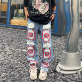 Hearujoy Y2k Streetwear Embroidered Ripped Wide Jeans for Men Washed Destroyed Torn Flared Jean Male Tassels Hip Hop Jeans Pants Baggy