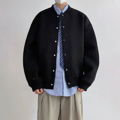 Hearujoy Autumn And Winter Plus Size Mens Retro Simple Solid Color Baseball Jacket Loose Versatile Casual Unisex Jacket