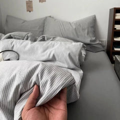 YICKYUE - Ins Nordic Bedding Set Plaid Striped Duvet Cover Set Soft Flat Sheets Set 2 Pillowcases Single Twin Full Queen Size Simple Style