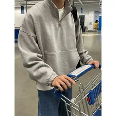 Hearujoy 2024 Spring New Korean Fashion Stand Collar Sweatshirts for Men Loose Casual Solid Color Long Sleeve Pullover Hoodies for Men