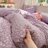 YICKYUE - Pastoral Flower Bedding Set Floral Duvet Cover Set With Flat Sheet Washed Cotton Adult Girl Home Bedclothes Drop Shipping