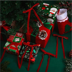 YICKYUE - 24PCS Christmas Bow Ornament 5 X 7 Inch Velvet Crafts Bows Xmas Tree Ribbon Hanging Bows Pendants for Christmas