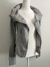 Hearujoy Y2K retro gray lamb wool hooded sweatshirt cardigan women's retro new spring and autumn double zipper design waist sweatshirt