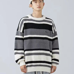 HEARUJOY - Fashion Sweater Men's Striped Contrasting Color Base Shirt Thread Knitted Jacket