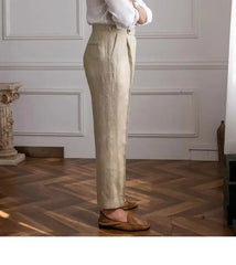 HEARUJOY - 100% Linen Italian Naples Pants Men High Waist Straight Suit Trousers Spring Summer Fashion Lightweight Breathable Casual Pants