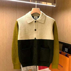 HEARUJOY - Patchwork Knitted Cardigan Sweater Autumn Winter Men's Matching Color Casual Loose Knitwear Fashion Sweaters Warm Coat Versatile